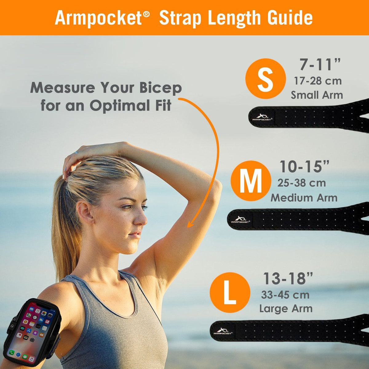 Armpocket Ultra i-35 Smartphone Armband for iPhone 13 mini/12 mini/SE/8, Galaxy S23/S7/S6, Google Pixel 6a &amp; more