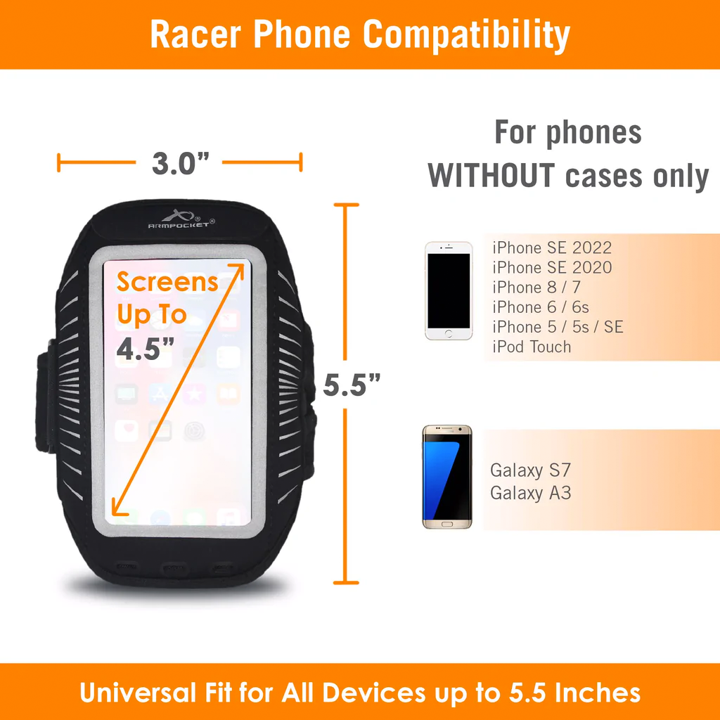 Armpocket Racer, Slim Armband for iPhone SE /8/7/6, Galaxy S7 &amp; more